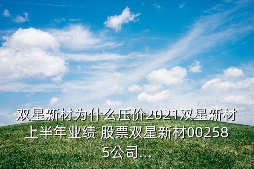 雙星新材為什么壓價(jià)2021雙星新材上半年業(yè)績 股票雙星新材002585公司...