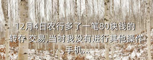 12月4日農(nóng)行多了一筆80塊錢的 轉(zhuǎn)存 交易,當(dāng)時我沒有進(jìn)行其他操作,手機(jī)...