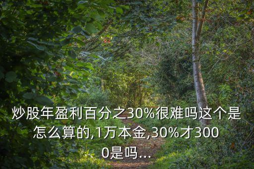 炒股年盈利百分之30%很難嗎這個是怎么算的,1萬本金,30%才3000是嗎...