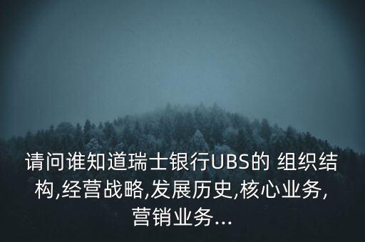 請(qǐng)問誰知道瑞士銀行UBS的 組織結(jié)構(gòu),經(jīng)營(yíng)戰(zhàn)略,發(fā)展歷史,核心業(yè)務(wù),營(yíng)銷業(yè)務(wù)...