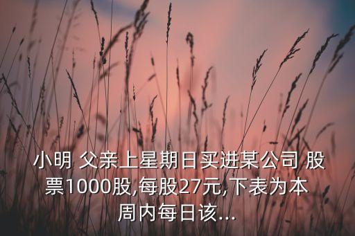  小明 父親上星期日買進(jìn)某公司 股票1000股,每股27元,下表為本周內(nèi)每日該...