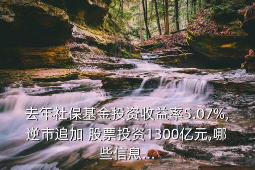 去年社?；鹜顿Y收益率5.07%,逆市追加 股票投資1300億元,哪些信息...