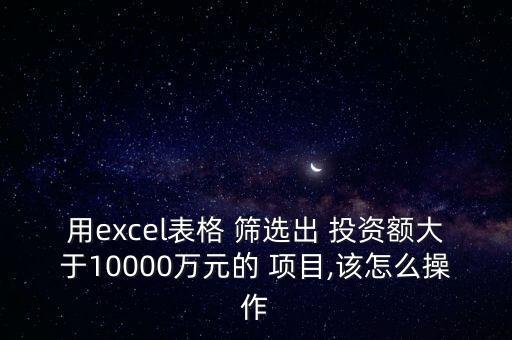 用excel表格 篩選出 投資額大于10000萬元的 項(xiàng)目,該怎么操作