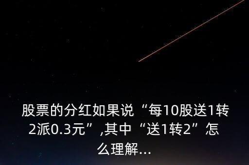  股票的分紅如果說(shuō)“每10股送1轉(zhuǎn)2派0.3元”,其中“送1轉(zhuǎn)2”怎么理解...