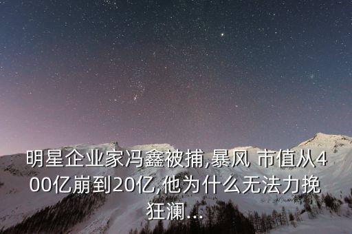 明星企業(yè)家馮鑫被捕,暴風(fēng) 市值從400億崩到20億,他為什么無法力挽狂瀾...