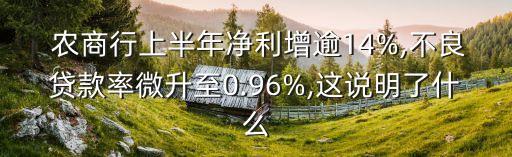  農(nóng)商行上半年凈利增逾14%,不良貸款率微升至0.96%,這說明了什么