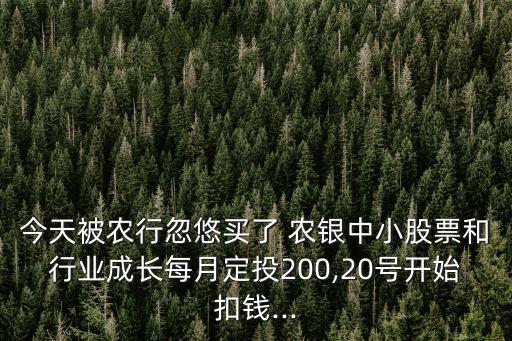 今天被農(nóng)行忽悠買了 農(nóng)銀中小股票和行業(yè)成長(zhǎng)每月定投200,20號(hào)開(kāi)始扣錢...