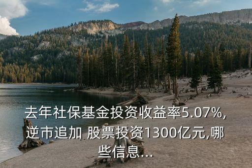 去年社保基金投資收益率5.07%,逆市追加 股票投資1300億元,哪些信息...